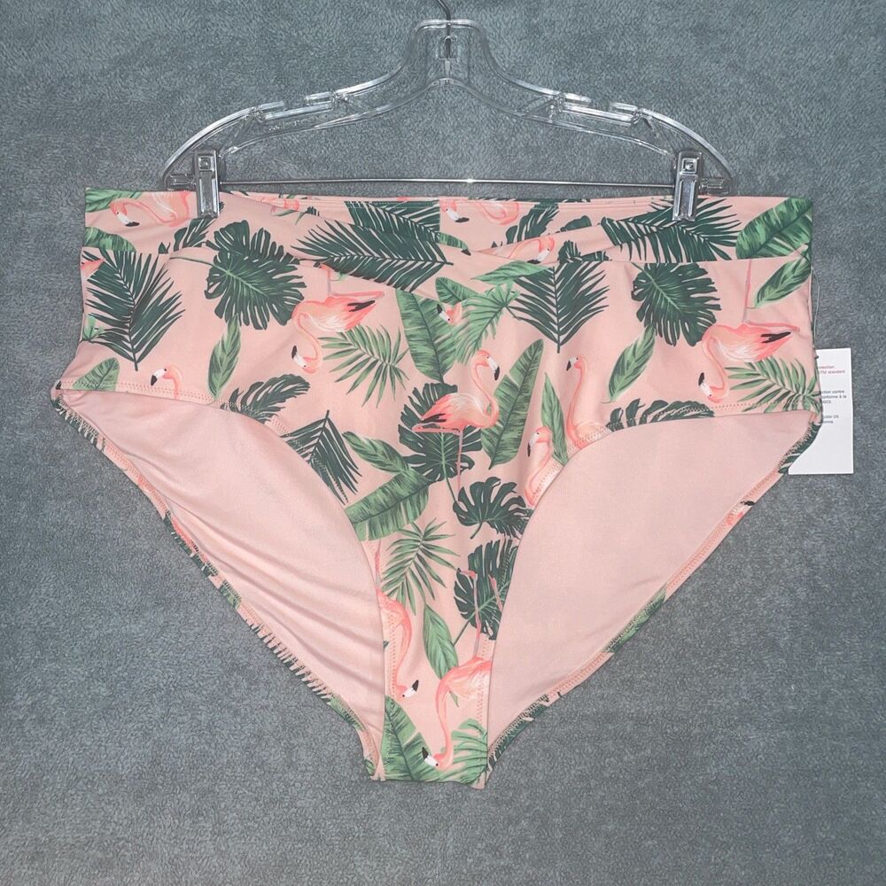 Old Navy Swim‎ Bottoms Womens 3X Pink High-Waisted Bikini Stretch Flamingo Beach